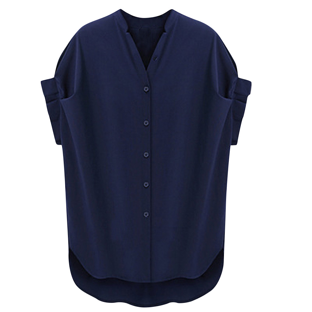 Women Ladies Short Sleeve Solid Summer Casual V Neck Blouse Top Shirts Plus