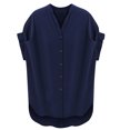 thumbnail image 1 of Women Ladies Short Sleeve Solid Summer Casual V Neck Blouse Top Shirts Plus, 1 of 1