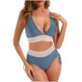 thumbnail image 2 of YUTK Bathing Suit for Women - Women's Bikini High Waisted Split Color Suit with Drawstring Gathered Abdominal Swimsuit Navy L, 2 of 9