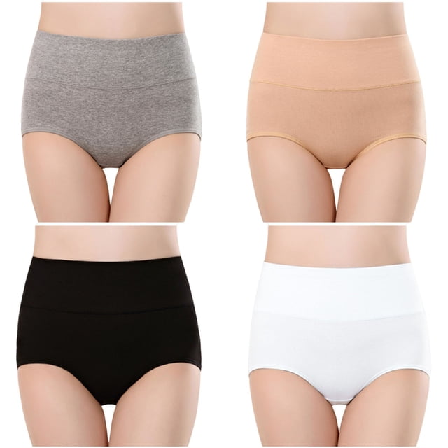 Plebaso Womens High Waisted Cotton Underwear Full Coverage Ladies Panties Multipack Regular and Plus Size
