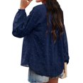 thumbnail image 4 of Women Crochet Elastic Cuff V Neck Long Sleeve Plain Top, 4 of 4
