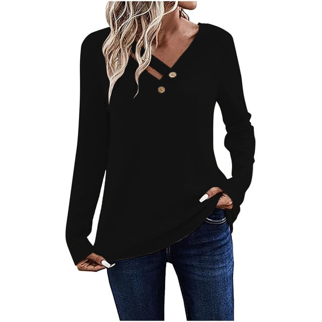 Womens Long Sleeve V Neck T Shirts 2025 Casual Basic Ribbed Knit Tops Lightweight Stretch Pullover Sweater Shirts