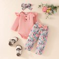 thumbnail image 2 of TZEWGL Ruffle Romper With Floral Pants With Cute Headband 3Pcs Sets For Toddler Vocation Outfit Sets For Girls size 6-9M, 2 of 8