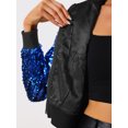 thumbnail image 5 of INSPIRE CHIC Blouson Bomber Court à Paillettes pour Femme, Manches Longues, Fermeture Éclair, Bleu, TP, 5 of 5