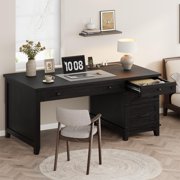 BeesClover Farmhouse Office Desk with Charging Station & File Drawer | 53.5" Wooden Computer Desk with Built-in USB Ports, Executive Computer Desk Workspace for Home Office