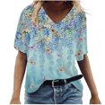 thumbnail image 1 of Birdeem T-Shirt à Col en V pour Femmes, Mode Décontractée, Grande Taille, Imprimé de Fleurs Pittoresques, 1 of 1