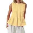 thumbnail image 3 of Débardeur Blouse Sans Manches à Basque Plissé d'Été pour Femmes, Col Rond, Style Babydoll Y2K, Chemise Blouse Jaune m, 3 of 9