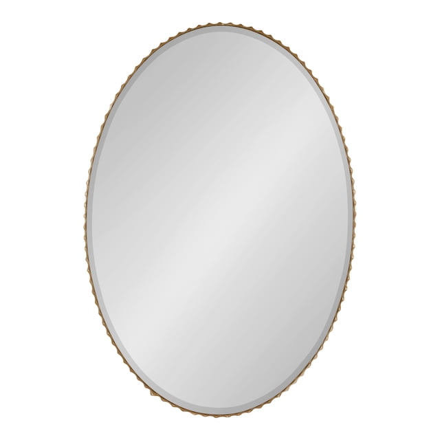 Kate and Laurel Elmora Glam Oval Fluted Wall Mirror, 23 x 32, Gold, Rounded Bathroom Mirror with Beveled Edge for Use as Vertical or Horizontal Mirror