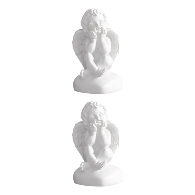 Maytalsory Resin White Angel Statue Elegant Desktop Decor Collection Window Props for Christmas holding face 2Set