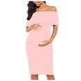 thumbnail image 1 of Tranfacy Women's Sleeveless Maternity Dress Ruffled One Shoulder Knee Length Bodycon Dress for Maternity Outfit, 1 of 3