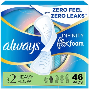 Always Infinity FlexFoam Pads for Women, Size 2, Heavy Pad with Wings, Unscented, 46 Count