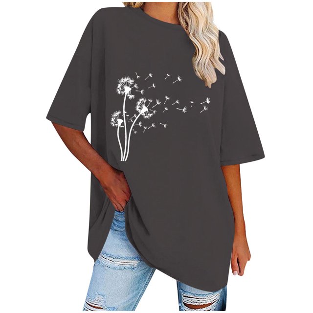 Hooded & Blouse zanvins Hauts pour Femmes en Liquidation, T-Shirt Décontracté à Col Rond Imprimé pour Femme, Haut Ample à Manches Courtes, Blouse
