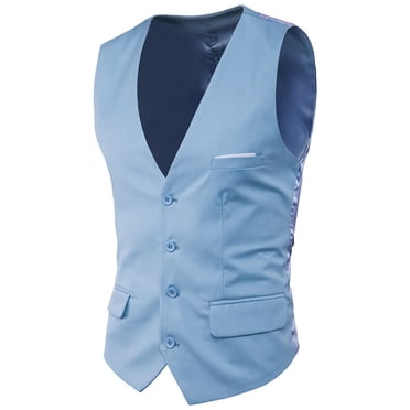 FAIWAD Gilet de Costume pour Homme avec Poches Décontracté Sans Manches Cardigan à Boutons Gilet Chic Mariage Veste Ajustée