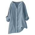 thumbnail image 2 of Wensltd Chemises à Manches Longues Col en V pour Femmes Tunique en Lin Ample avec Poche, 2 of 6