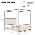 thumbnail image 3 of Noble House Queen Size Modern Canopy Bed Frame - Linen Upholstered Headboard,Beige and Bronze, 3 of 7