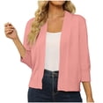 thumbnail image 1 of Penkiiy Cardigan Court à Manches 3/4 pour Femme, Ouvert à l'Avant, Boléros Courts, Cardigans, Chandails Légers, L Rose, 1 of 5
