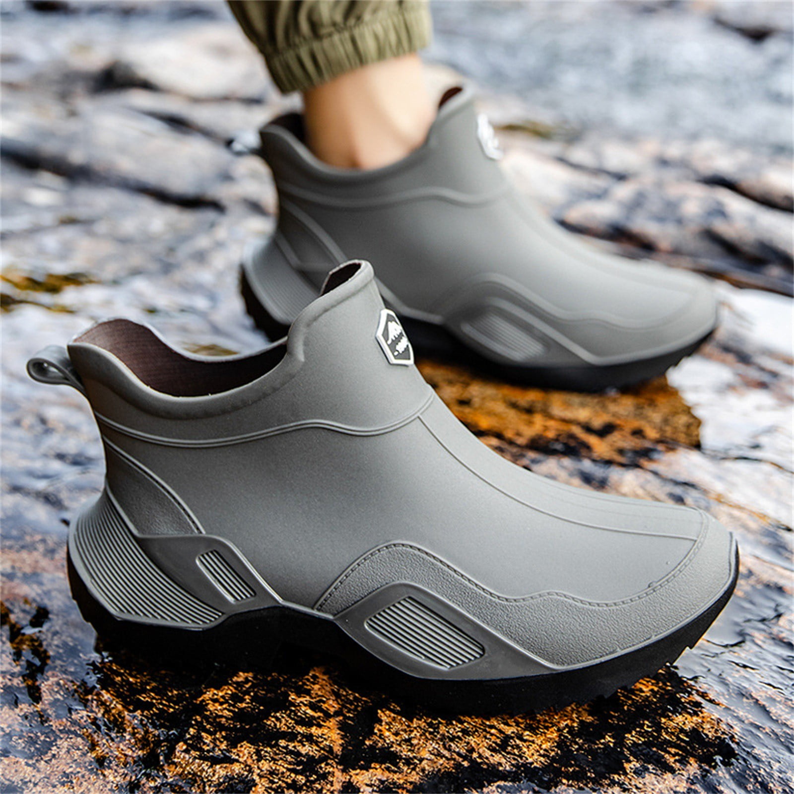 Waterproof Rubber Rain Boots, Anti-slip Short Ankle Shoes for Fishing Boating Mens Rain Shoes, Waterproof Anti Slip Short Ankle Boots with  main image 3