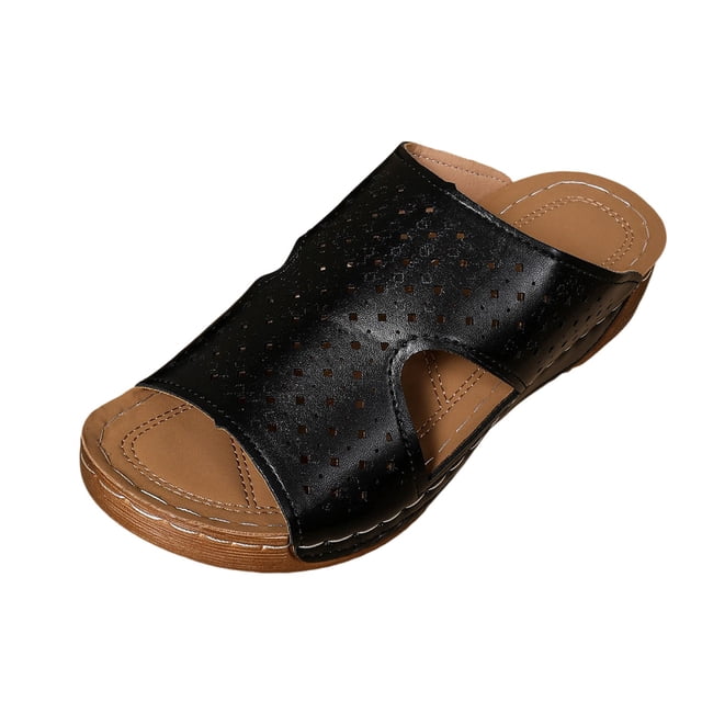 DAFEI Summer Leisure and Comfortable Wedge Heel Thick Bottom Hollow Open Toe Breathable Sandals Slippers