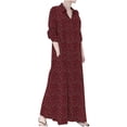 thumbnail image 2 of Meichang Robes Chemise pour Femmes en Coton et Lin à Imprimé Floral, Boutonnées, Robes Maxi à Manches Longues, Col à Revers, Coupe Ample, Grande Taille, Robes Chemise avec 2 Poches, Rouge G, 2 of 9