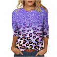 thumbnail image 1 of Pompotops T-shirt Ample à Imprimé Léopard pour Femme, Manches 3/4, Col Rond, Haut Décontracté, Liquidation, 1 of 5