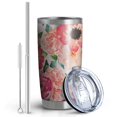 thumbnail image 4 of Gobelet 20oz avec Couvercle et Paille en Acier Inoxydable Rose Pâle Fleurs Acier Isolé sous Vide Gobelet d'Eau Café, Tasse de Voyage à Double Paroi Isolée sous Vide Gobelets Réutilisables pour Boissons Glacées, Boisson Chaude, 4 of 6