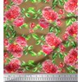 thumbnail image 1 of Soimoi Tissu en Poly Georgette Imprimé Floral Feuilles & Pivoines au Mètre 52 Pouces de Large, 1 of 5