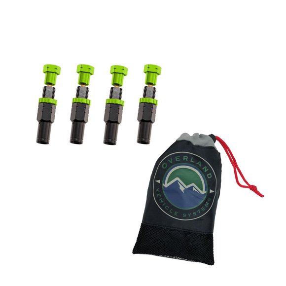 Overland Vehicle Systems Dégonfleur de Pneus 97-9903 Portée Réglable 10PSI à 30PSI; Aluminium; Ensemble de 4; avec Sac de Rangement