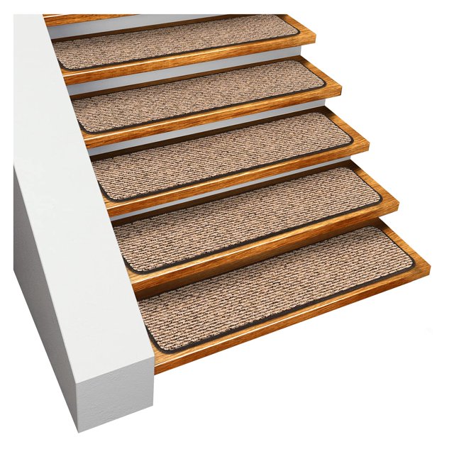 House, Home and More Set of 15 Skid-Resistant Carpet Stair Treads - Black Ripple - 8 Inches X 23.5 Inches