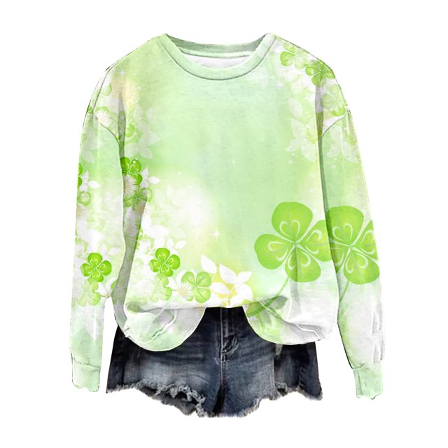 Chandail de la Saint-Patrick pour Femmes, Imprimé Saint-Patrick, Col Rond, Manches Longues, Sans Capuche