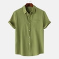 thumbnail image 2 of Men Casual Solid Turndown Short Sleeve Button Closure Shirt Hawaii Blouse, 2 of 9