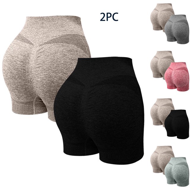 Hurxie Deals 2 Pcs Shorts d'Entraînement pour Femmes Sans Roulement Compression Sans Couture Short de Gym