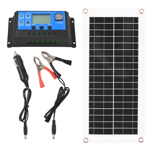 Mistaha 20W Polycrystalline Silicon Solar Panel Kit with IP6 Waterproof 12V Dual USB Output Battery Panel Controller, 300W 50A PWM Controller/2 Crocodile Clips/4 Suction Cups/1 Car Charger for Car