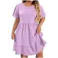 thumbnail image 2 of Weiqiqre Robes d'Été pour Femmes Décontractées Amples Mignonnes à Volants Manches Courtes Fluides Mini-Robe Robe d'Été, 2 of 8