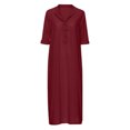 thumbnail image 4 of Pisexur Robe à Manches Longues à Col en V Mode Décontractée Col en V Boutonnée Robe en Coton et Lin à Manches Longues avec Poche Robe Longue Unie Robe pour Femmes, 4 of 5
