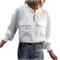 thumbnail image 1 of IROINNID Rabais T-Shirt à Manches Longues en Polyester pour Femmes, Décontracté, à Lacets, avec Poche, Col Rond, Haut/chemise, Blanc, 1 of 4