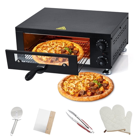 EDTara 12-Inch Commercial Pizza Oven, 1100W Electric Countertop Pizza Maker with Viewing Window, Adjustable Temp up to 572°F & Timer, Stainless Steel Indoor Oven for Home Kitchen, Black