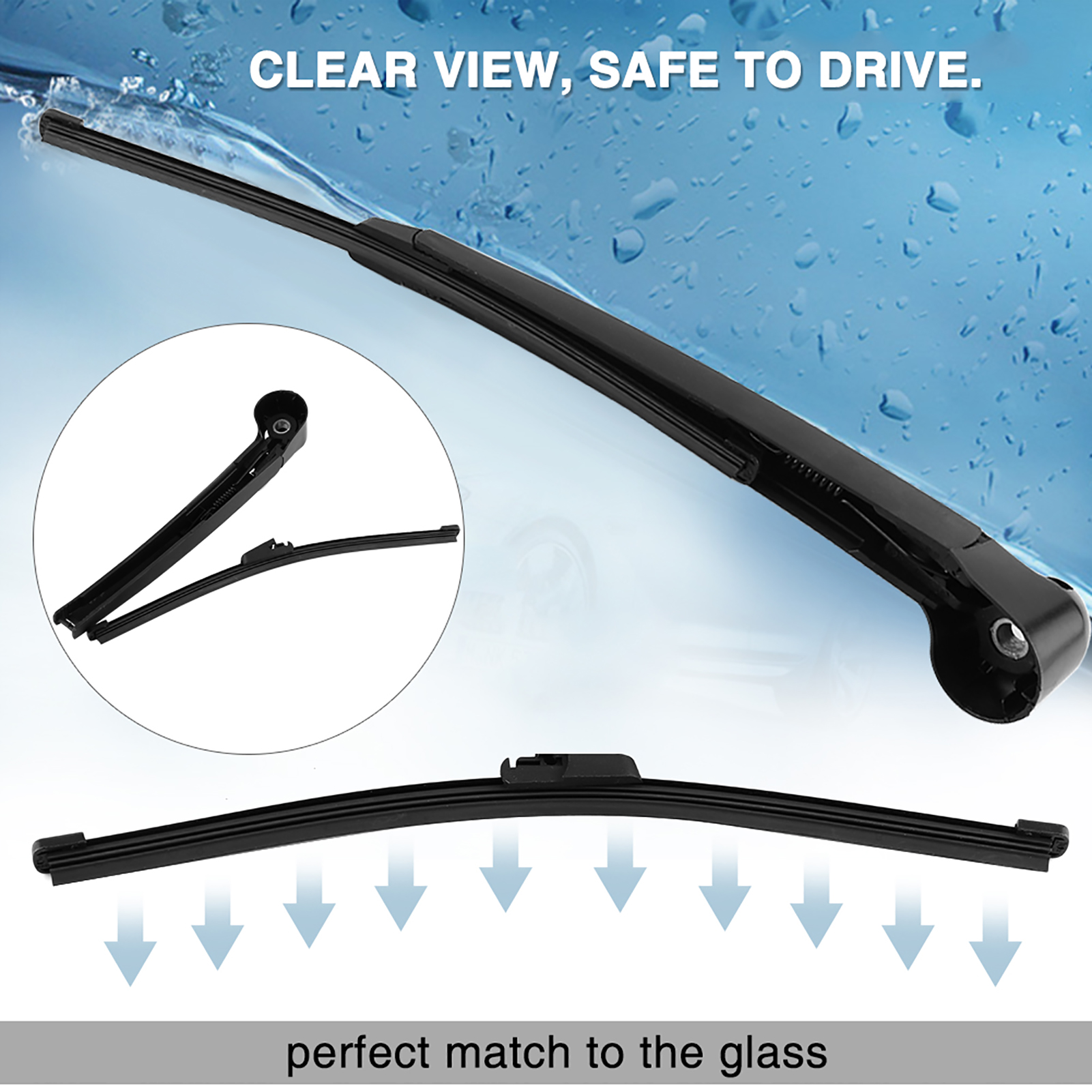 Plastic Rear Windshield Wiper Arm and Blade Set, Car Rear Windshield Wiper Smooth and Silent Wiping, Car Windshield Wiper Blades
