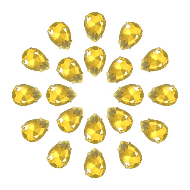 Unique Bargains 20Pack Teardrop Sew on Rhinestone - 18x13mm Glass Teardrop Crystal Rhinestones in Gold Prong Setting (Yellow)