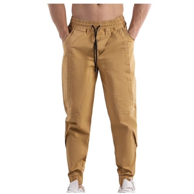 Amzcrzy Cargo Pants for Men Men's Fashion Casual Solid Color Pockets Elastic Rope Waist Casual Cargo Pants Men's Pants Men's Cargo Pants Pants for Men Men's Clothing Slacks for Men
