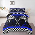 thumbnail image 2 of Erosebridal Checkered Flag Bedding Queen Comforter Set, Blue Geometry Down Comforter, Extreme Sports Decor, Lightweight 3pcs, 2 of 8