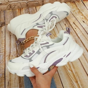 XIAQUJ Women Lace up Running Shoes Sports Shoes White Sneakers Women's Fashion Sneakers Purple 8(40)