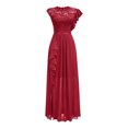 thumbnail image 4 of EGNMCR Robes de Fête pour Femmes Mode Femmes Été Dentelle Patchwork Uni Col Rond Sans Manches Gilet Robe Longue, 4 of 6