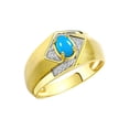 thumbnail image 3 of RYLOS Mens Rings Yellow Gold Plated Silver Ring 6X4MM Oval Shape Gemstone & Diamond Ring Turquoise December Birthstone Rings For Man Silver Rings Size 10, 3 of 7