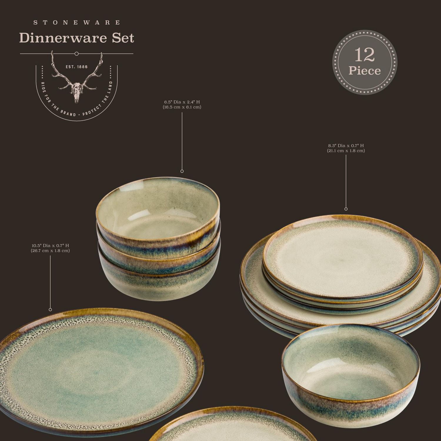 Service de table 12 pièces en céramique Yellowstone, collection Kayce