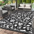 thumbnail image 2 of Nanan 9x12 Waterproof Outdoor Rug, All-Weather Floral Pattern Patio Mat, UV Resistant, Stain Resistant, Easy Clean Plastic Rug for Yard, Deck, Balcony, Camping,Black/White, 2 of 8