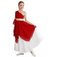 thumbnail image 2 of Aislor Robe de Danse Liturgique de Louange Lyrique pour Filles Enfants, Robe de Danse à Blocs de Couleur, Robe de Culte à Ourlet Asymétrique, Rouge 16, 2 of 7