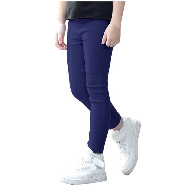 GDREDA Girls' Basic Solid Full Length Cotton Soft Leggings (Blue,2-3 Years)