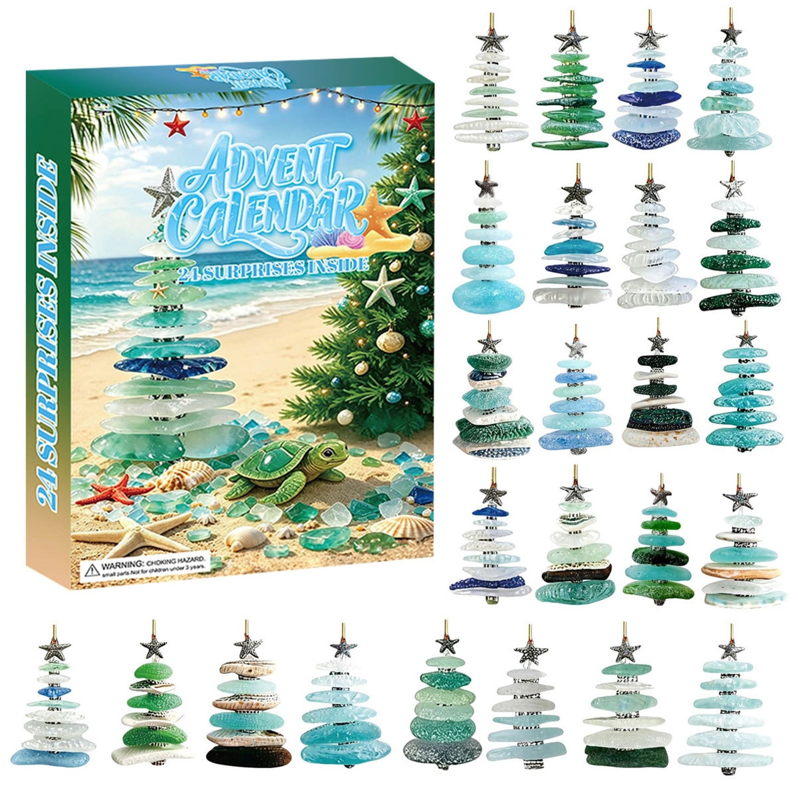RUIG Beach Sea Glass Christmas Tree Ornament Advent Calendar 24 Days ...