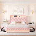 thumbnail image 3 of Homfa Full Size LED Bed Frame with 2 Storage Drawers & Charge Station, Modern Wingback Upholstered Platform Bed Frame, Pink Velvet, 3 of 8