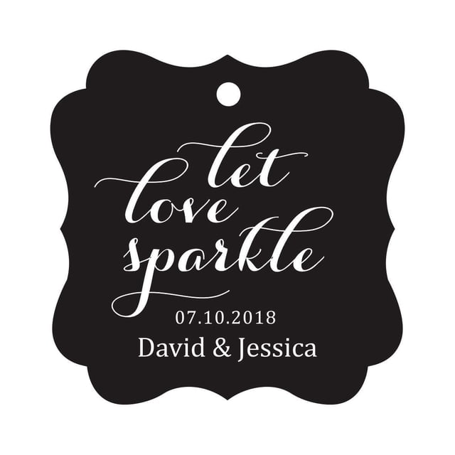 Darling Souvenir Custom Let Love Sparkle Wedding Hang Tags Personalized Fancy Frame Paper Tags -Black-50 Tags